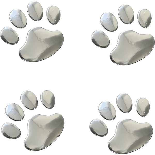 3d Chrome Hundepote-fodaftryk klistermærke-mærkat til bil-emblem-dekoration (sølv)