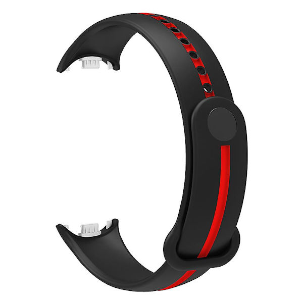 Myk silikonklokkebånd for Xiaomi Smart Band 8 tofarget justerbar håndleddsrem med spenne Black  Red