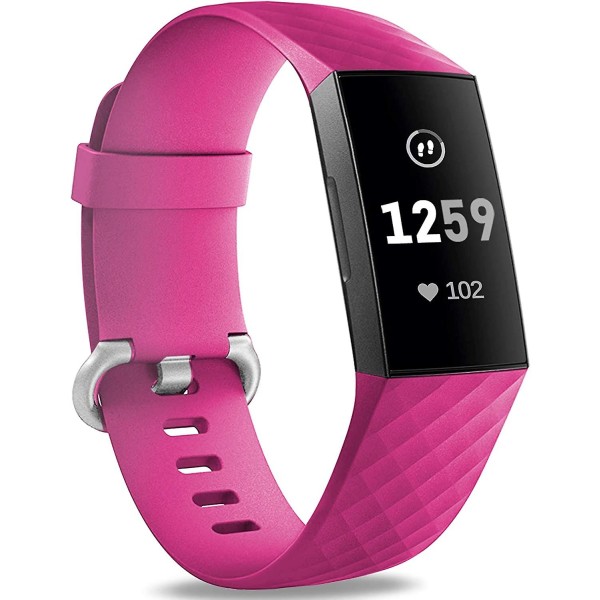 Vattentätt watch Fitness Sportband Armband kompatibelt med Fitbit Charge 4 / Fitbit Charge 3 Se- Multi Color Large Hot Pink
