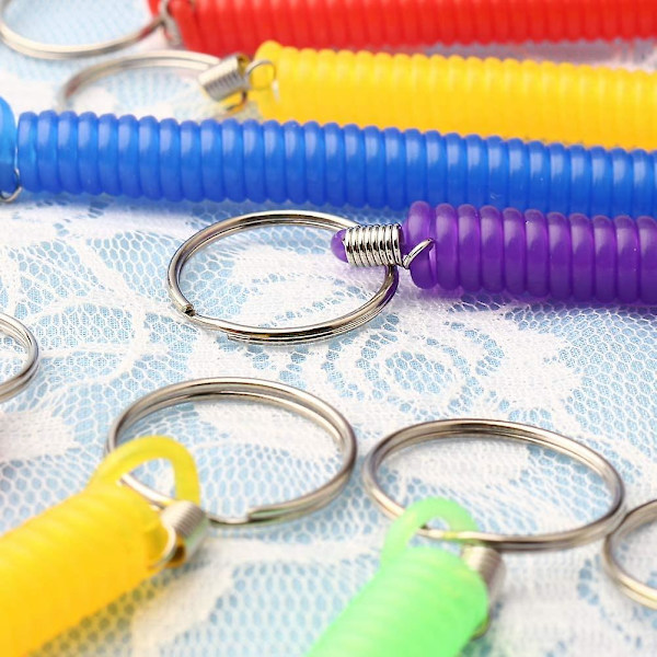 12 stykker elastisk spiral nøglering, farverig plastik nøglering Spring nøgleholder
