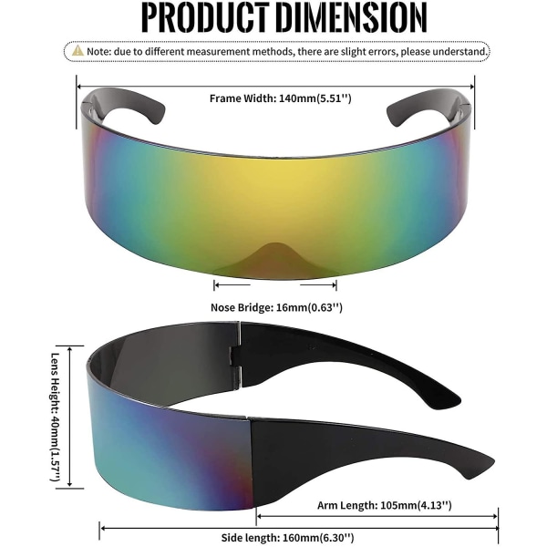 80-talls Futuristisk Visir Cyber ​​Solbriller Menn Kvinner Futuristisk Punk Style Cosplay B2740 Colourful