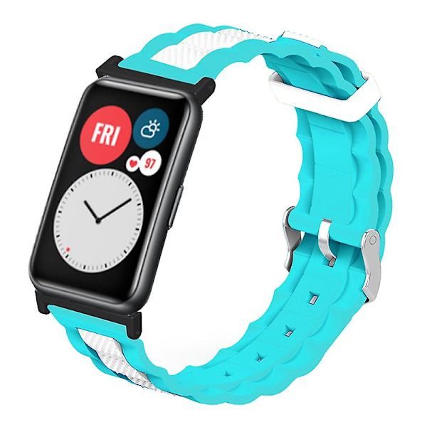 Kaksiväriset aaltoilevat silikonirannekkeet Huawei Watch Fit / Watch Fit Special Edition -älykelloille Teal Green White