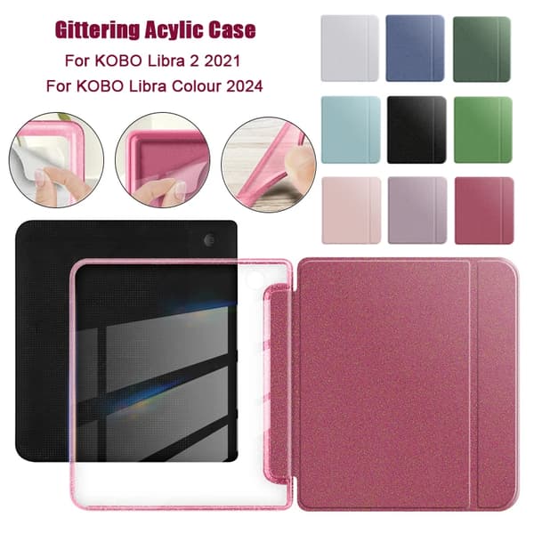 Etui til 7\" Kobo Libra Colour 2024, Gittering Akryl Rose Red