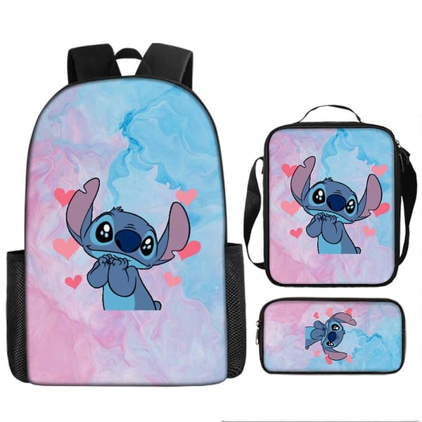3 kpl Stitch-reppusettejä olkalaukulla ja penaalilla (12)