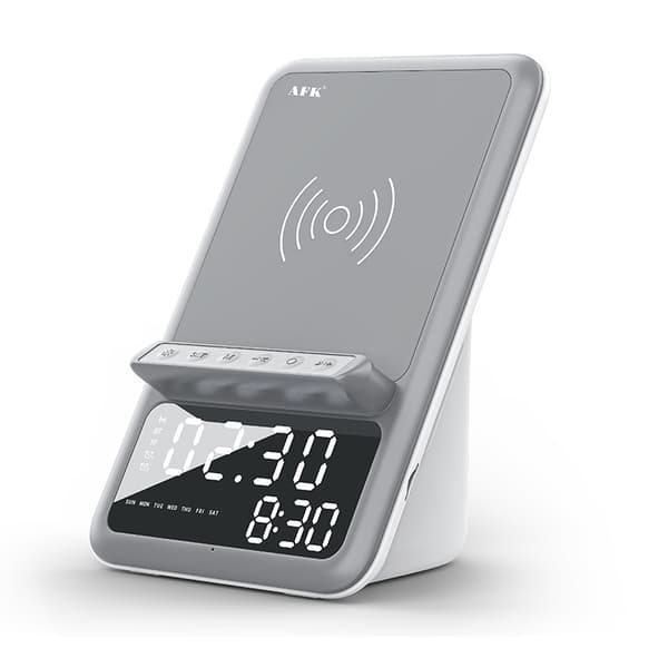 Bluetooth-högtalare 3-i-1, LED digital display väckarklocka trådlös laddare (vit)