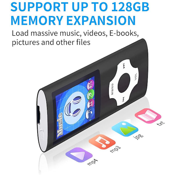 Mp3-soitin/mp4-soitin 64gb/32gb/16gb muistilla SD-kortti Ohut klassinen digitaalinen LCD-näyttö 1,82 tuuman näyttö Mini- USB portti, FM-radio, ääni black 32GB