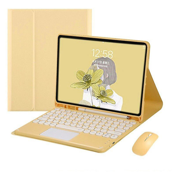 Bluetooth näppäimistö ja hiiritelineen case cover Ipad Air 4 10,9" Yellow