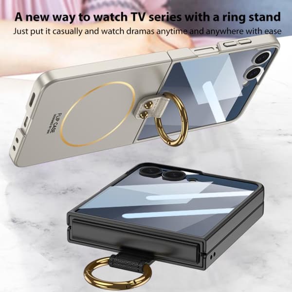 Etui til Samsung Z Flip7, MagSafe magnetisk ultratynn ringstativ Silver