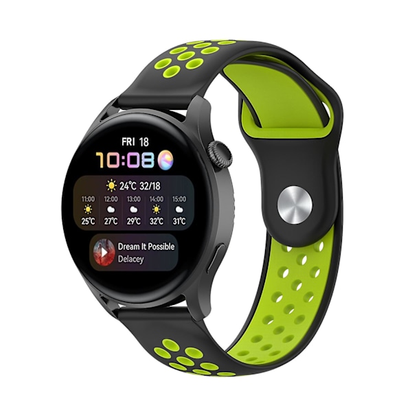 Dualfarvet justerbar silikoneurrem til håndled 22mm til Huawei Watch 3/Watch 3 Pro/Teal Black H