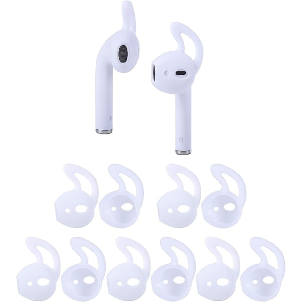 5 par öronsnäckor i silikon som är kompatibla för Airpods 1&2, silikonmjuka anti-halkspetsar för sportöronsnäckor, anti-drop Ear Hook Gel-hörlurar white
