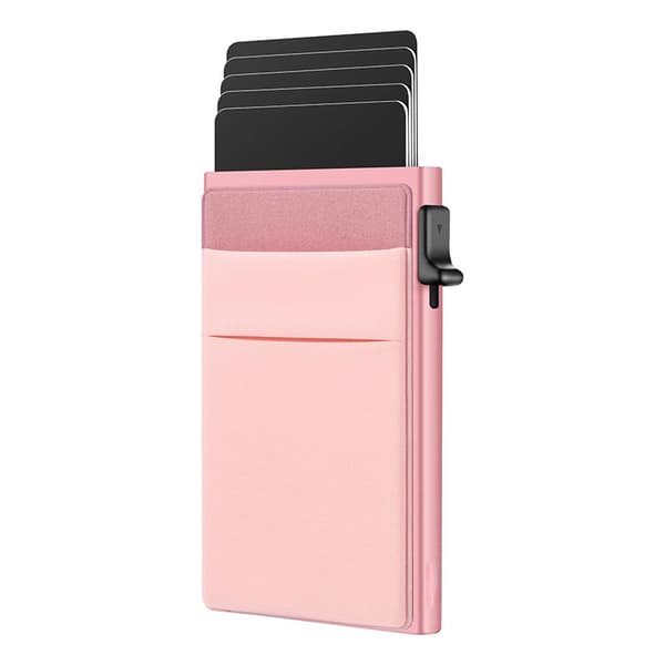 Rfid Blokerende Pop-Up Metal Kort Holder, Slank Pung, Pink