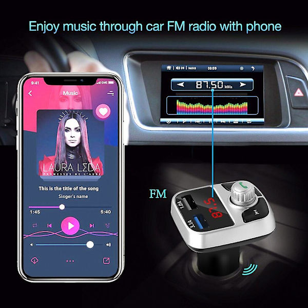 QC2.0 Bluetooth 4.2 MP3-afspiller Håndfrit bilsæt FM-senderstøtte TF-kort U Disk 3.1A hurtig dobbelt USB-oplader strømadapter