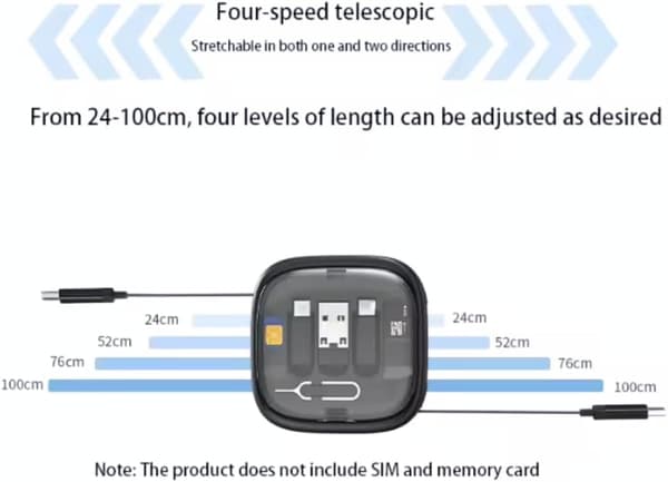 Sovitin - 6-in-1 USB-sovitin sisäänvedettävä latauskaapelisarja (musta)