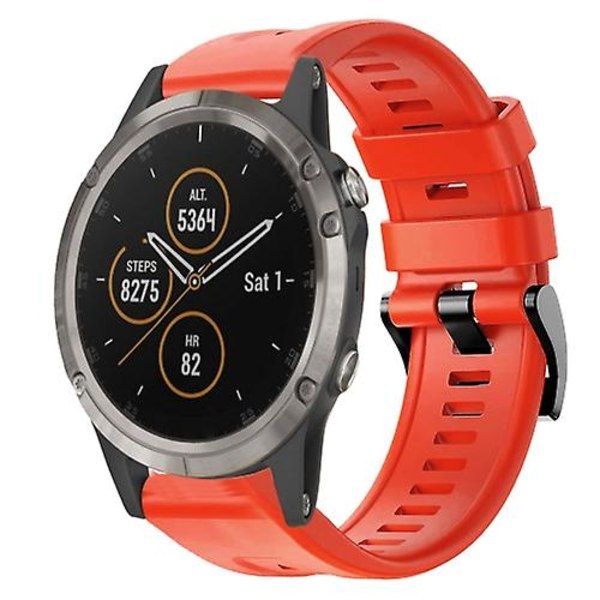 Til Garmin Fenix ​​5 metalspænde ensfarvet silikoneurrem BCC Red