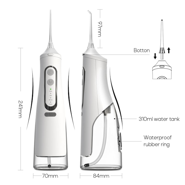 Håndholdt genopladelig 4-trins pulsskaler 310 ml stor kapacitet - sort