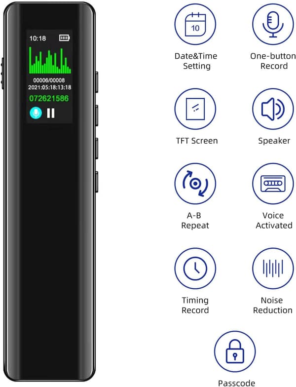 Diktafon - Digital Talegenkendelse Mp3-afspiller 3072 Kbps (8G Kort)