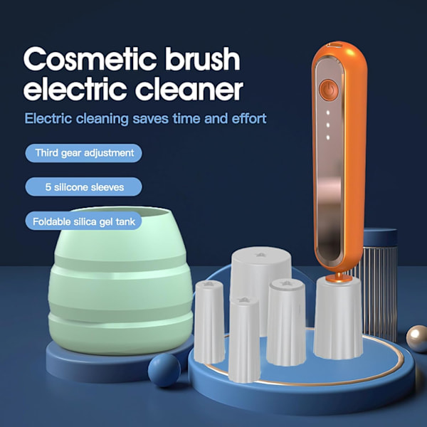 Elektrisk sminkborstrengörare, USB automatisk snabbspinnande sminkborstrengöring (Orange)