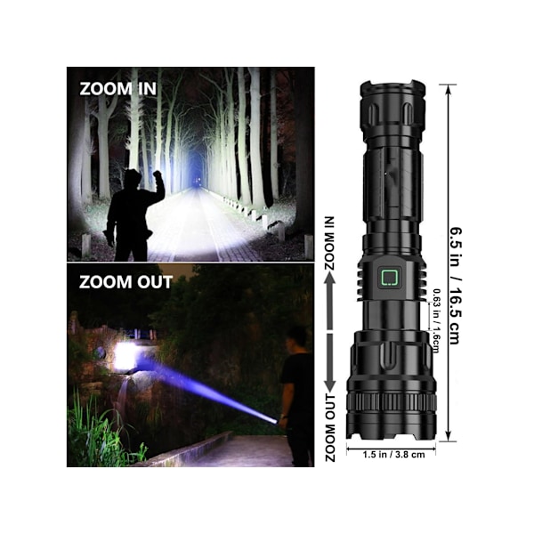 Superstark LED Uppladdningsbar Ficklampa Zoombar USB Ficklampa Batteridriven Vattentålig Taktisk Ficklampa Med 3 Lägen För Jakt