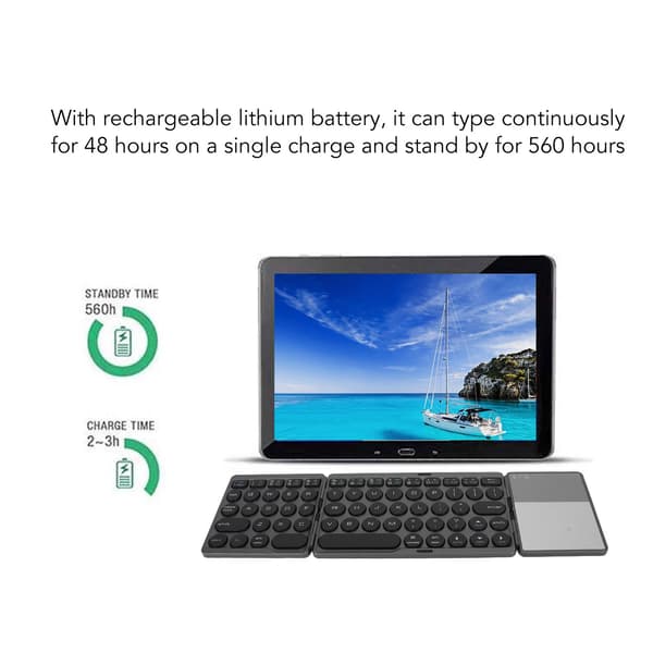 Sammenleggbart Tastatur BT86, 64 Taster Med Touchpad (Sølv)