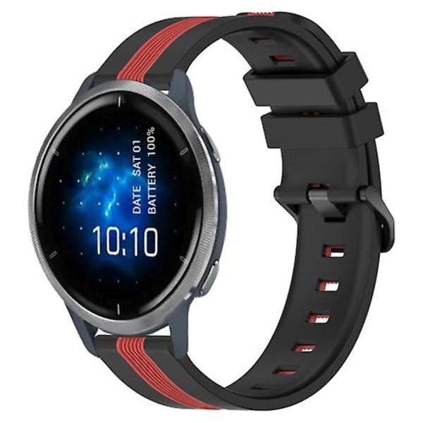 For Garmin Venu 2 22 mm vertikalt tofarget silikonklokkebånd LOJ Black-Red