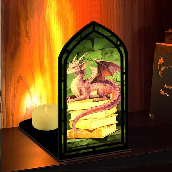Fantasy bokkrok for bokelskere, med stearinlyslampe Purple Dragon