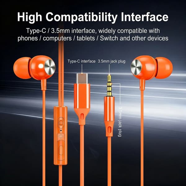 Trådbundna hörlurar HiFi Stereo Surroundljud 2-pack Orange 3.5mm