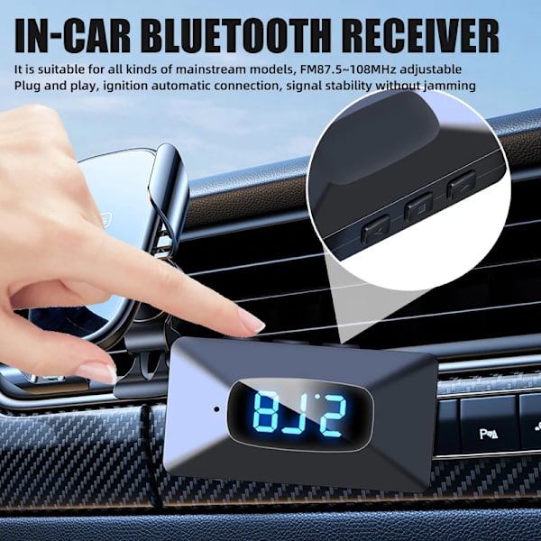 Bluetooth 5.4 FM-sender Mottaker Håndsfree Samtaler
