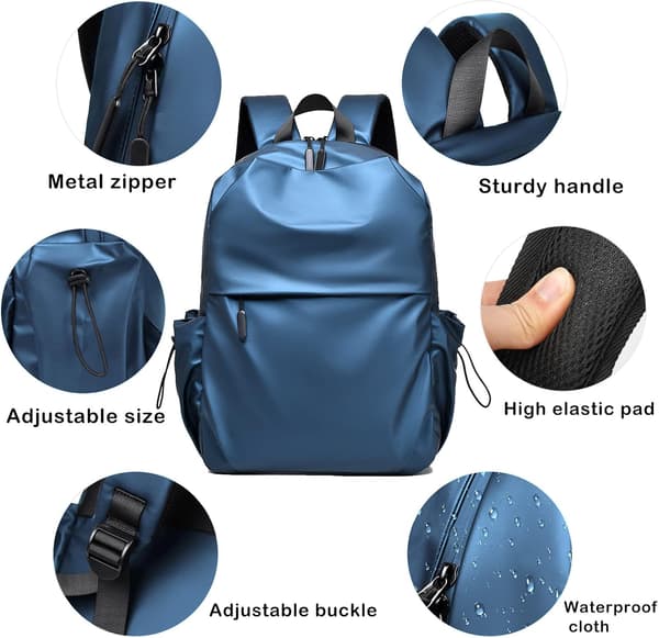 Rygsæk 14 tommer bærbar vandafvisende polyester med flere rum justerbare stropper Blue
