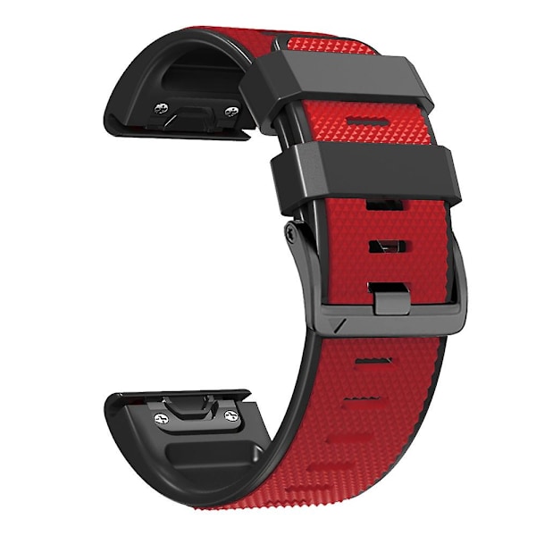 Diamanttekstur urrem til Garmin Tactix 7 Pro / Fenix 7X / 6X Pro / 5X Plus, 26mm tofarget silikonesportsrem Red Black