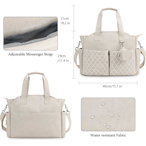Portabel Axelväska, Mammaväska med Sött Geometriskt Mönster, För Utomhusresor - Beige