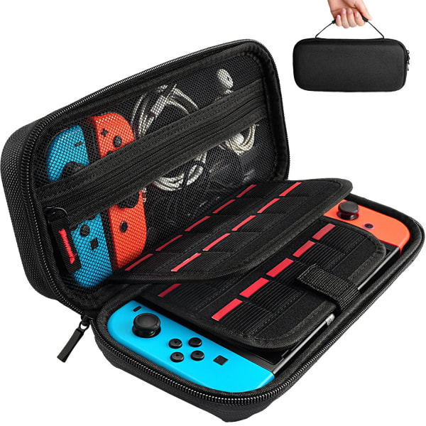 Switch-bæretaske kompatibel med Nintendo Switch, med 20 spilkassetter Beskyttende hårdt skal rejsetaske Pouch Black