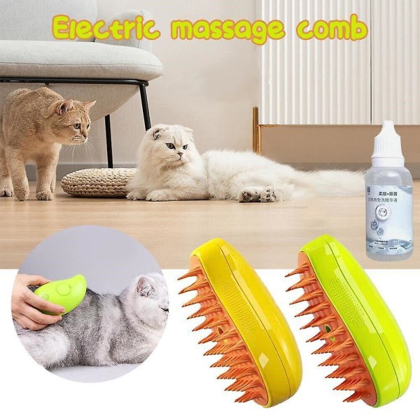 Steamy Cat Brush - 3 In1 Cat Steamy Brush, selvrensende Steam Cat Brush Yellow