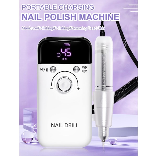 Professionell Nagelpolerare 45000 Varv/Min, 2000Mah Elektrisk Nagelfil, Kraftfull Nagelfil Svart