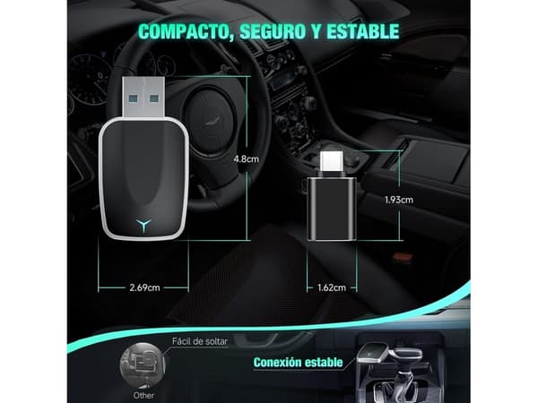 Carplay-adapter, trådlös med USB C/A-gränssnitt, kompatibel med iPhone iOS 10 och Android 11