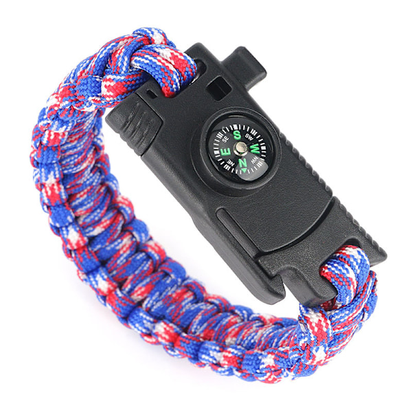 Paracord-ranneke - Paracord-terä - Pilli - Kompassi (sininen ja punainen)