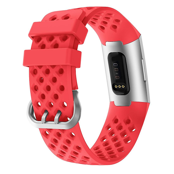 Til Fitbit Charge 3 / 4 Hul firkantet silikone rem Red