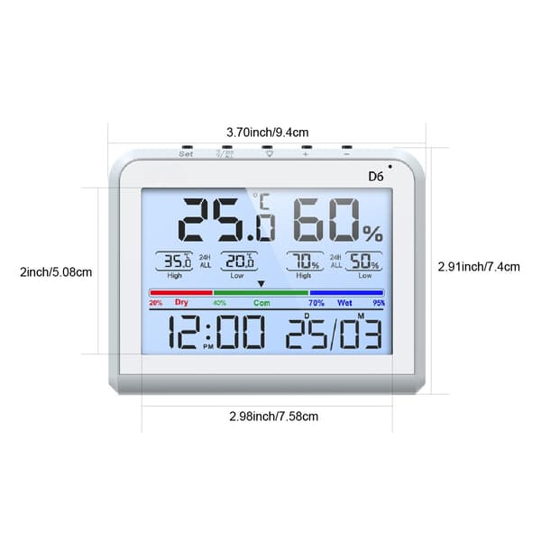 Digitalt termometer hygrometer, mykt lysdisplay, miljøkomfortindeks