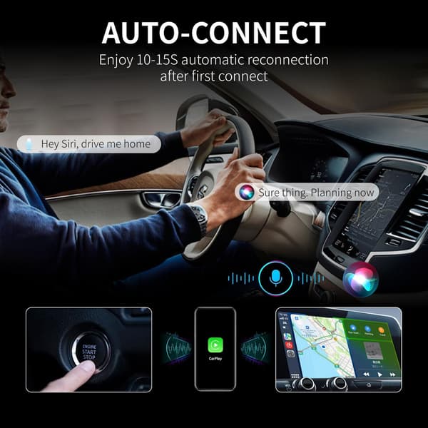 Carplay-adapter, trådløs Android Auto, plug and play rask tilkobling
