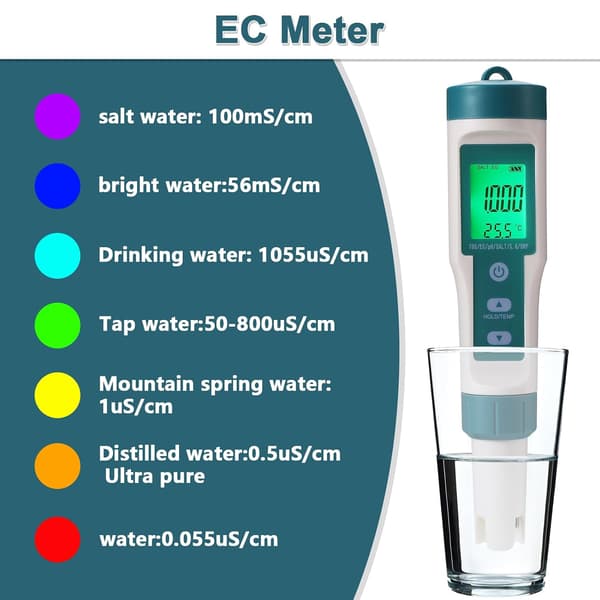 7-i-1 PH-måler, TDS, EC, PH, salt, S.G. Temp, ORP testverktøy