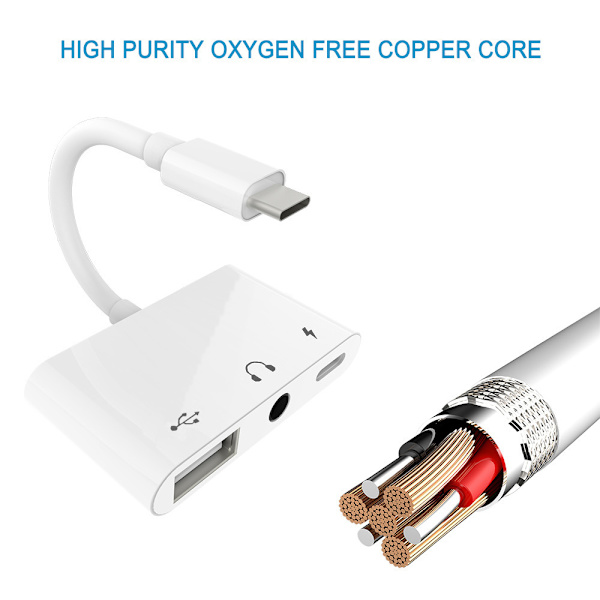 Adaptere 3-i-1 USB C til 3,5 mm lyd OTG-adapter