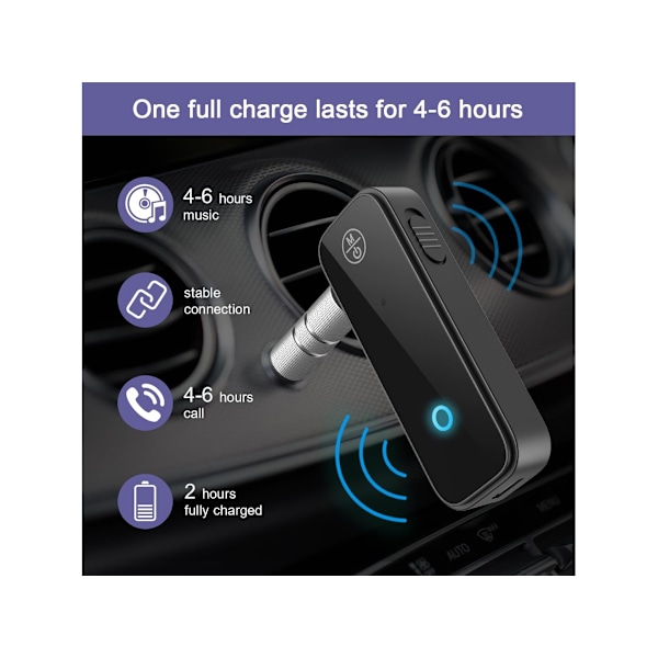Bluetooth Aux Adapter til Bil, 2 i 1 Bluetooth Transmitter Receiver til Håndfri Opkald, Støjreducerende Bluetoo Aux Receiver