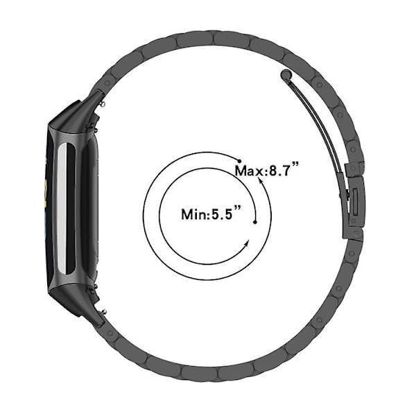 Til Fitbit Charge 5 Tre-perle Rustfrit Stål Urrem TET Black