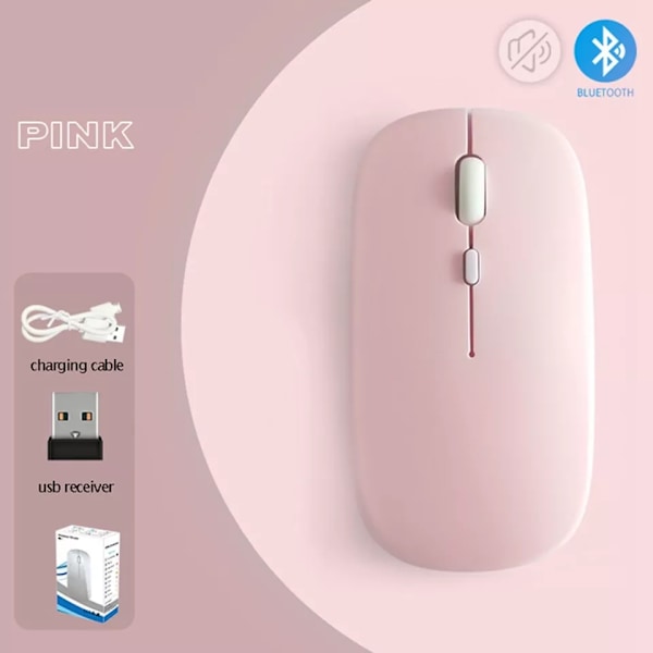 Trådløs 2.4GHz & Bluetooth Mus, for Laptop/PC/Mac/iPad Pro (rosa)