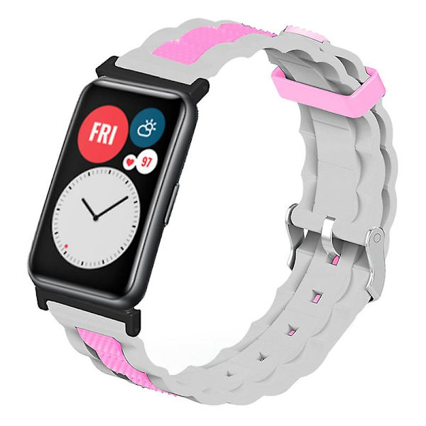 Kaksiväriset aaltoilevat silikonirannekkeet Huawei Watch Fit / Watch Fit Special Edition -älykelloille Grey Pink