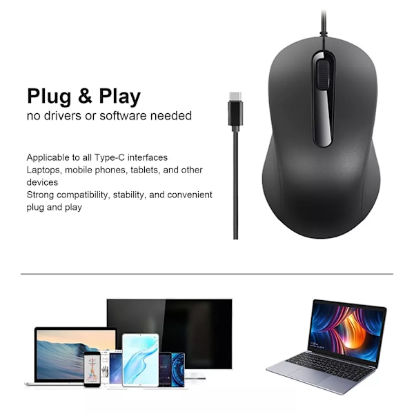 Type C Kablet Optisk Gamingmus (Rosa)