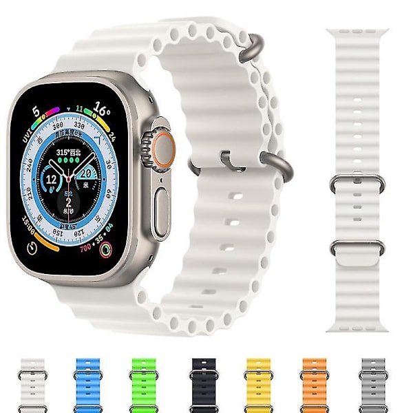 Klockarmband Ocean Strap för Apple Watch Ultra 49mm/Series 8/7 45mm/6/5/4/SE/SE (2022) 44mm/3/2/1 42 White, White I Apple Watch Ultra 49mm