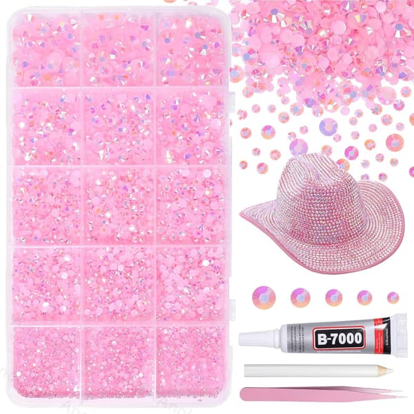 15 Gitre Harpiks Rhinestones Sæt, 2/3/4/5/6mm Blandede Størrelser Light Pink