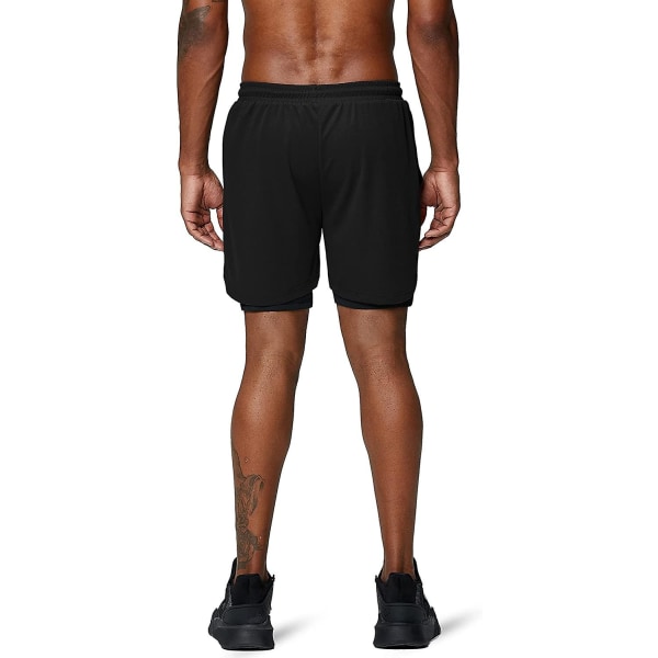 2 i 1 löparshorts med telefonficka Gym Workout Snabbtorka herrshorts 5 tum Black Large