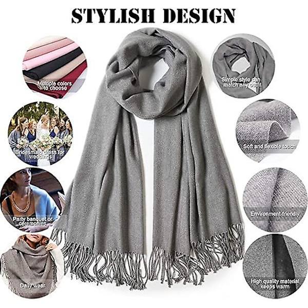 Vinterscarf för kvinnor, Cashmere Feel Pashmina Sjal Wraps Mjuk Varm filt Halsdukar grey