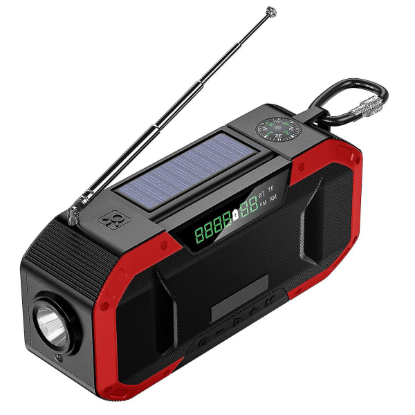 Bærbar nødradio Am/fm håndsving-radio med lys lommelygte Sos Alarm og 5000 mah Power Bank Fm digital radio Red